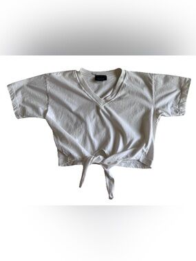 Vintage 90s Women’s Cream V-Neck Tie-Front Top Cropped Top M